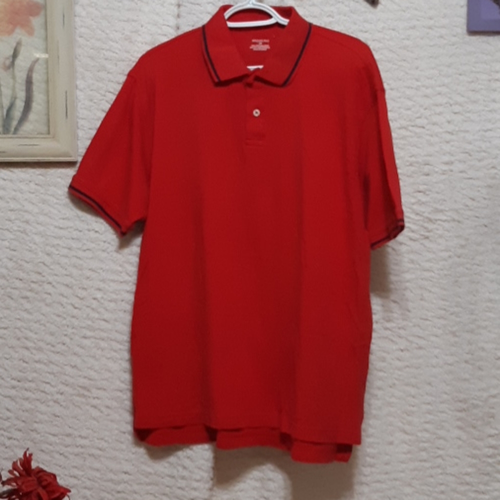 Mens Polo shirt Collared Cotton St Johns Bay Red tone shirt sleeve sz L